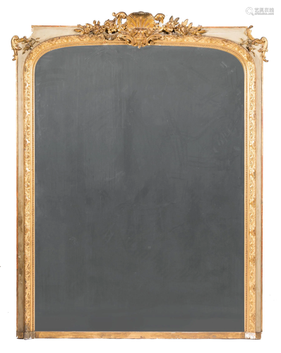 Carved Giltwood, Creme Peinte Overmantel Mirror