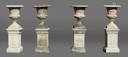 Four Italian Large Cast Stone Campagna Urns