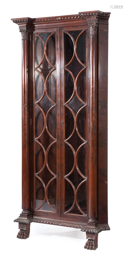 Late Classical Carved Mahogany Corner Cabinet