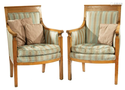 Pair of French Fruitwood Bergeres