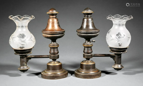 American Patinated Bronze Argand Lamps