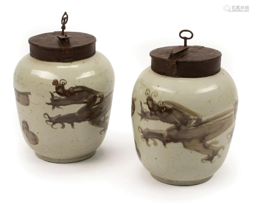 Iron Mounted Chinese Porcelain Tea Jars