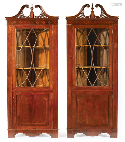 Pair of Federal Inlaid Mahogany Corner Cabinets