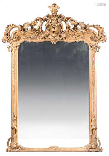 Rococo Revival Carved and Gilt Overmantel Mirror