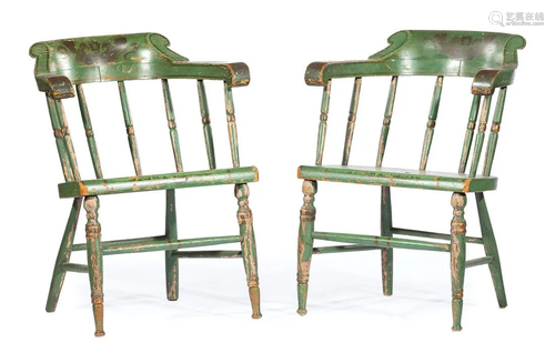 Pair of Green-Painted Captain's Chairs