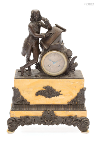 Patinated Bronze and Marble Figural Mantel Clock