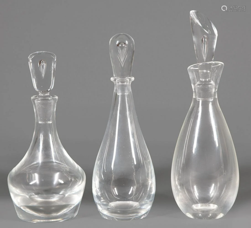 Set of Three Steuben Glass Tear-Drop Decanters