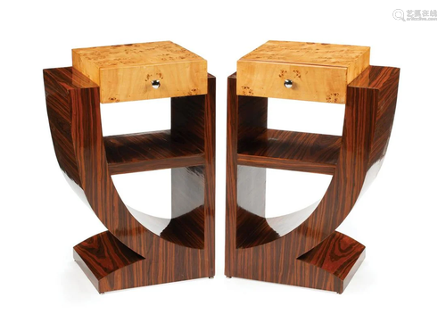 Art Deco-Style Mixed Wood Nightstands