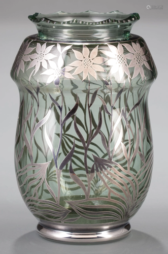 American Silver Overlay Glass Vase