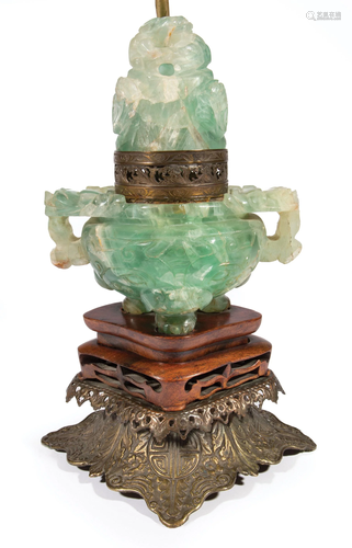 Chinese Brass-Mounted Fluorite Tripod Censer