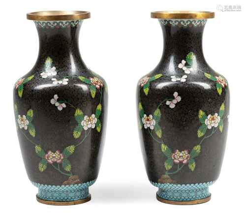 Pair of Chinese Cloisonné Enamel Vases