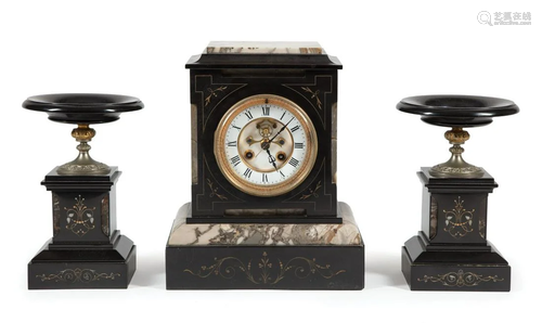 French Marble Three-Piece Clock Garniture