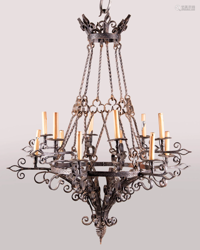 Renaissance Revival Iron Twelve-Light Chandelier