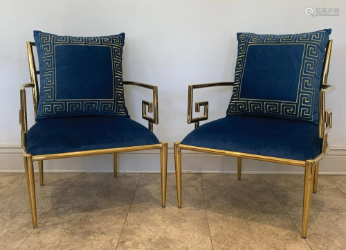 Pair of Mastercraft Greek Key Lounge Chairs