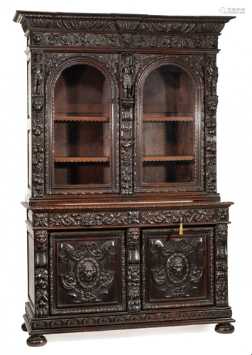 American Renaissance Carved Oak Bookcase