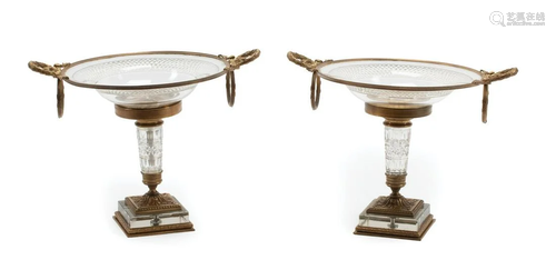 French Cut Crystal and Bronze Dore Compotes