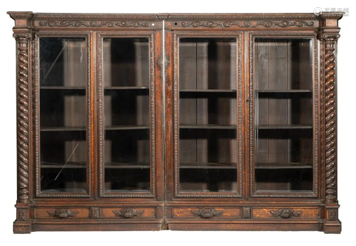 American Renaissance Carved Oak Two-Piece Cabinet