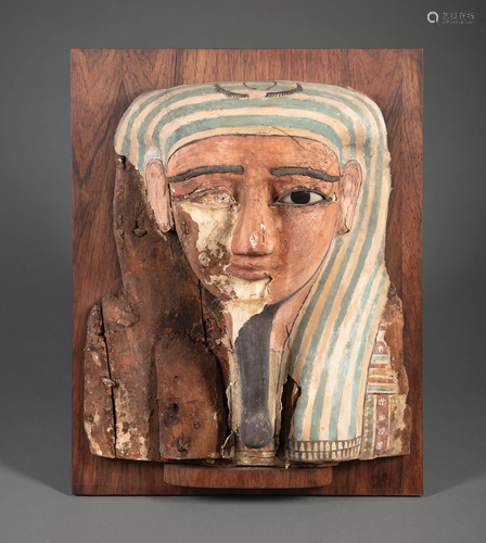 Egyptian Polychrome Gesso on Wood Mummy Mask