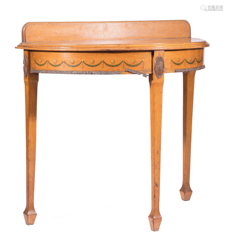 Adam-Style Paint-Decorated Oak Demilune Console