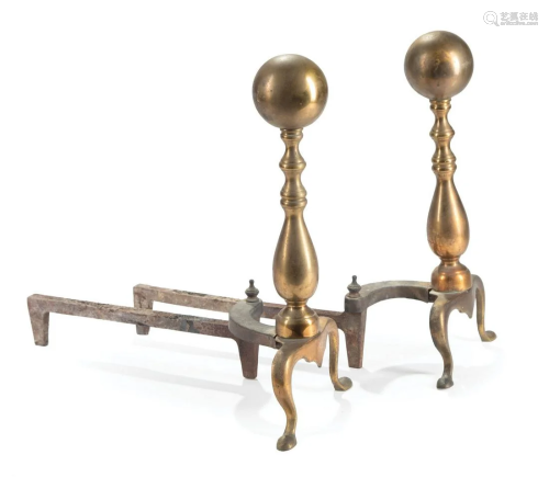 Pair of Antique Georgian-Style Brass Andirons