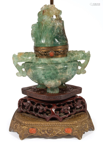 Chinese Carved Fluorite Tripod Censer