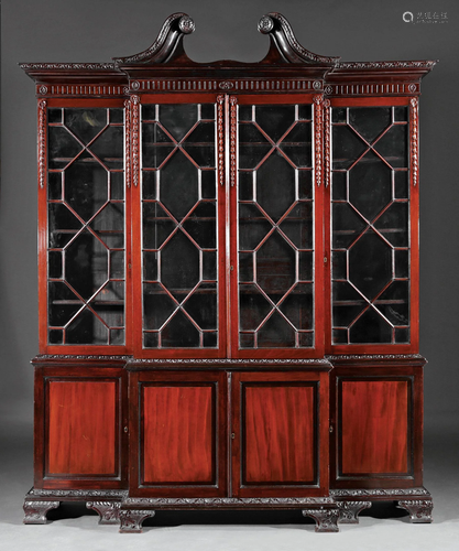 Carved Mahogany Breakfront Bookcase