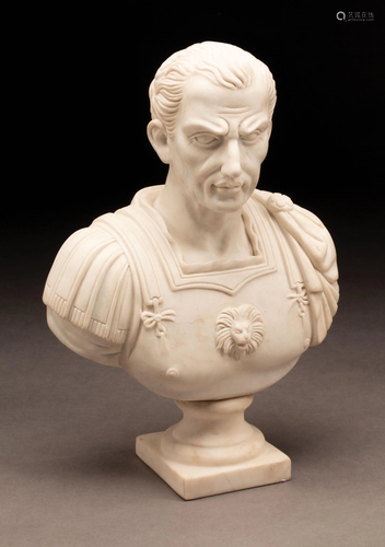 Carved White Marble Bust of a Cuirassed Man