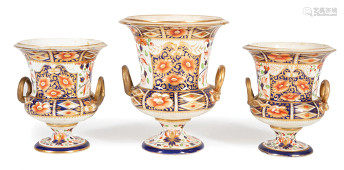 Three Derby Imari Porcelain Campagna Urns