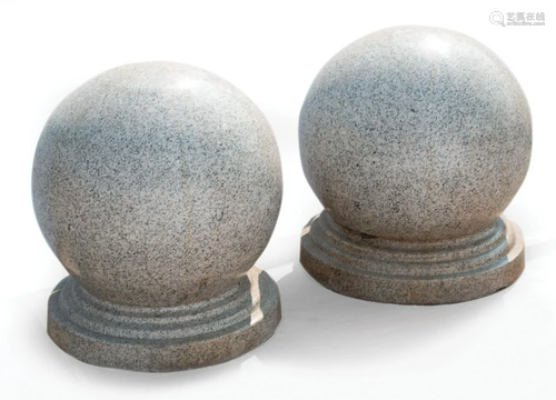 Pair of Large Granite Garden Spheres