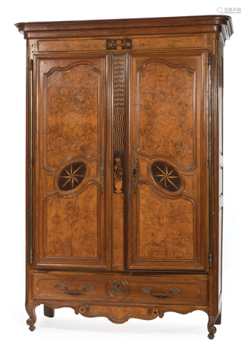 French Inlaid and Burl Walnut Armoire