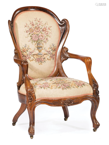 Rococo Carved and Laminated Rosewood Armchair