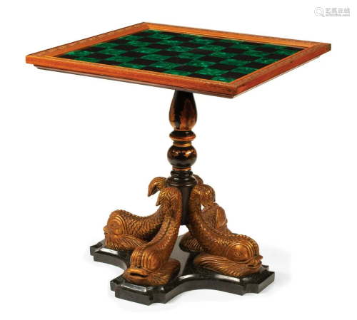 Malachite Inlaid and Marble Games Table
