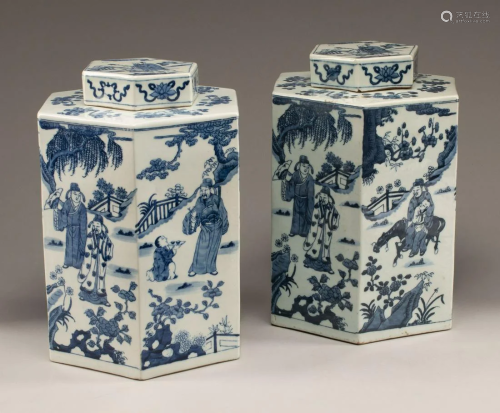 Chinese Blue and White Porcelain Tea Caddies