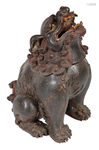 Chinese Patinated Metal Buddhist Lion Censer