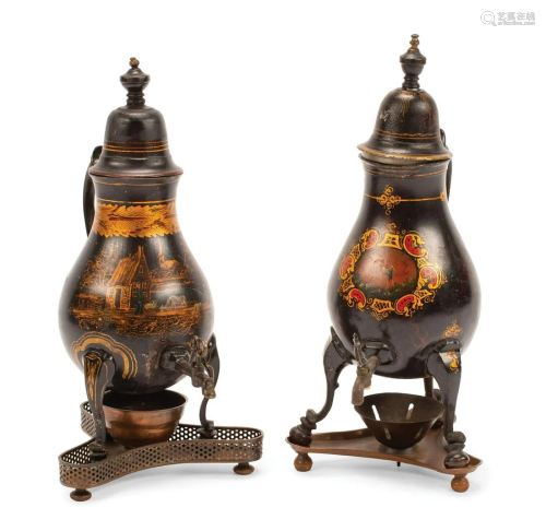 Two Antique Dutch Tole Peinte Samovars