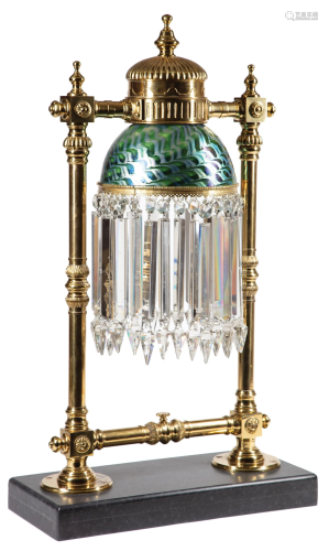 C.M. Hammar Brass and Art Glass Banquet Lamp