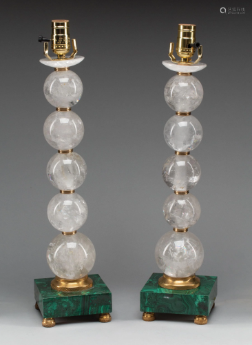 Art Moderne-Style Rock Crystal, Malachite Lamps