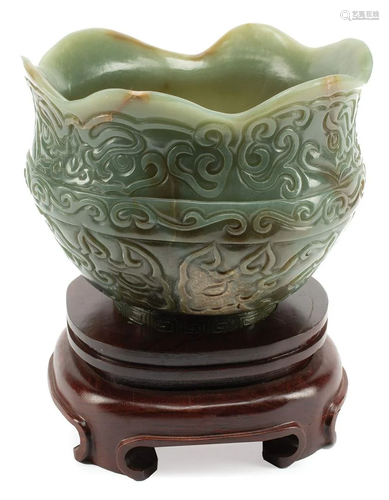 Chinese Celadon and Russet Jade Bowl