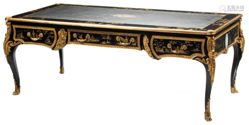 Bronze-Mounted, Chinoiserie Lacquered Bureau Plat