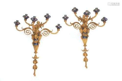 Champleve and Gilt Bronze Sconces
