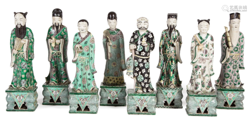Eight Chinese Famille Verte Porcelain Figures