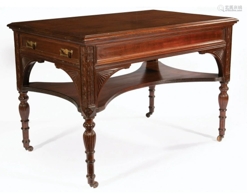 Aesthetic Carved Mahogany Library Table
