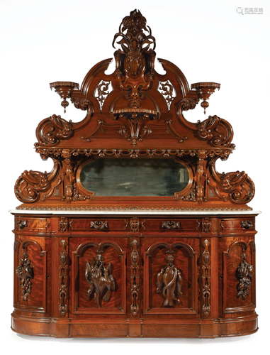 American Renaissance Carved Walnut Sideboard