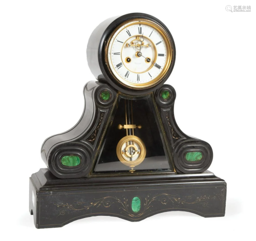 French Malachite-Inlaid Marble Regulator Clock