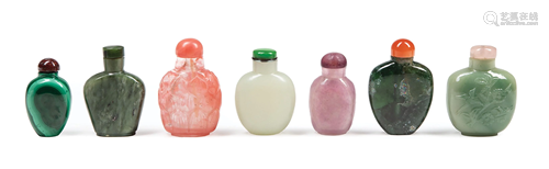 Six Chinese Hardstone and Glass Snuff Bottles