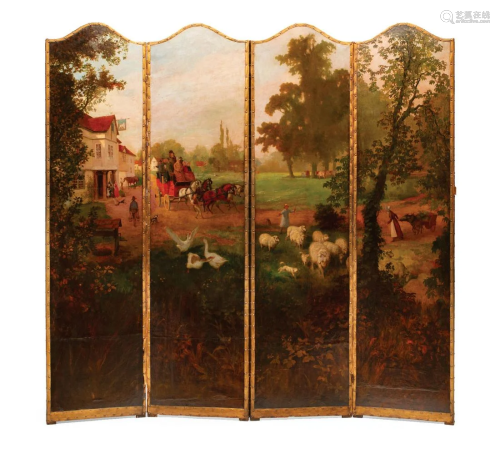 Continental Painted Four-Panel Screen