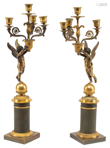 Napoleon III Gilt and Patinated Bronze Candelabra