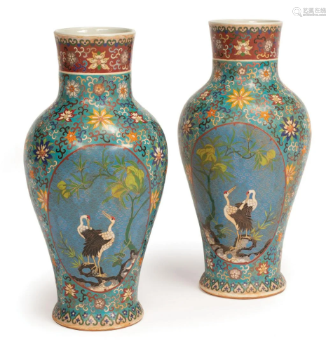 Chinese Cloisonne Enameled Porcelain Vases