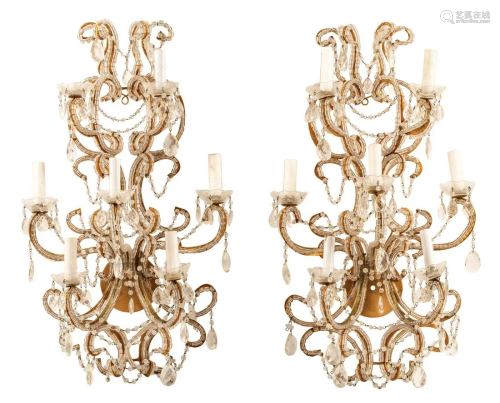 Italian Cut Crystal and Iron Seven-Light Sconces