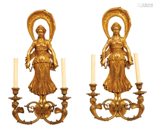 Empire-Style Bronze Two-Light Figural Sconces